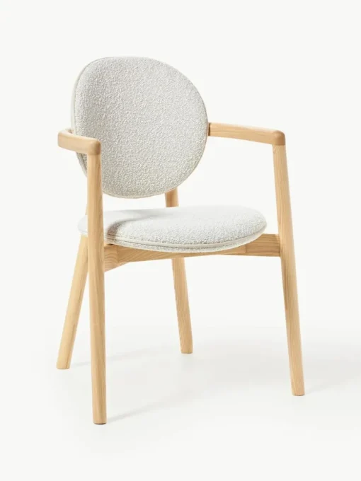 Houten stoel Maia met bouclé bekleding
