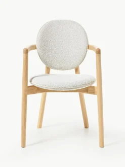 Houten stoel Maia met bouclé bekleding