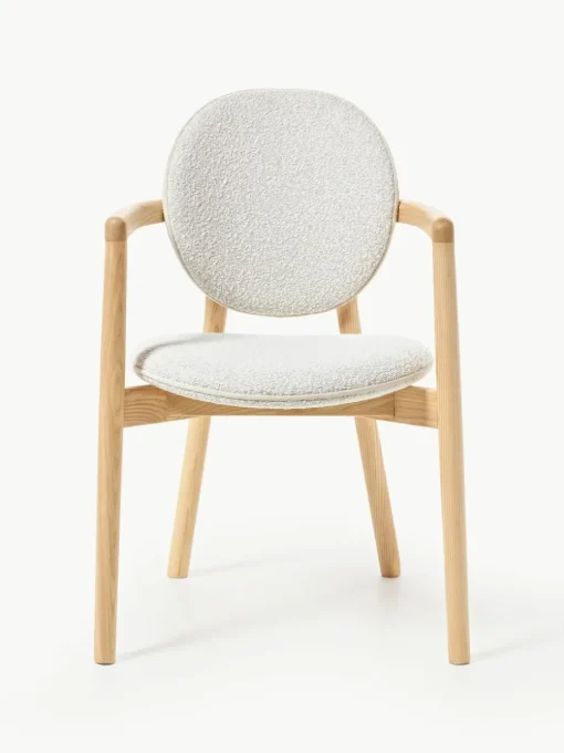 Houten stoel Maia met bouclé bekleding