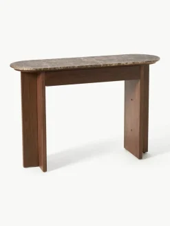 Houten wandtafel Zumi met marmeren blad en lade