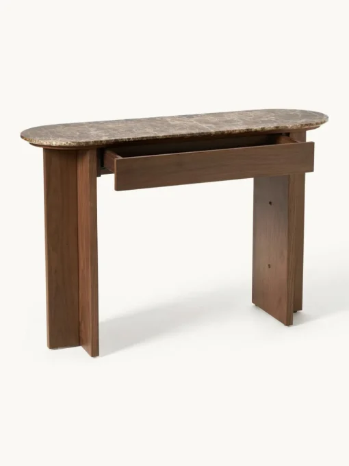 Houten wandtafel Zumi met marmeren blad en lade