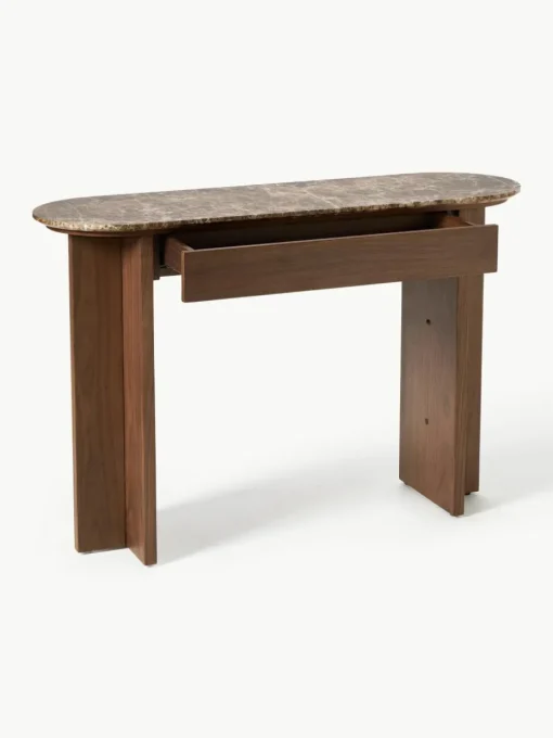Houten wandtafel Zumi met marmeren blad en lade