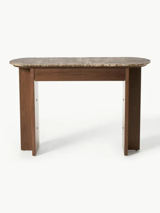 Houten wandtafel Zumi met marmeren blad en lade