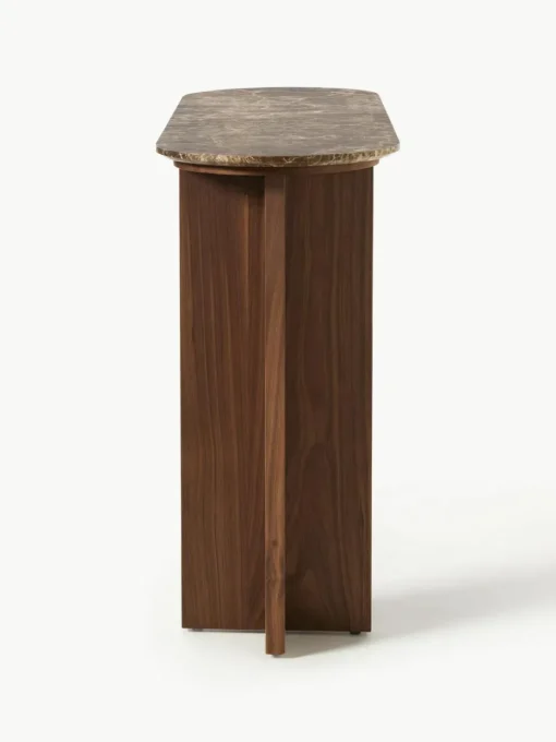 Houten wandtafel Zumi met marmeren blad en lade