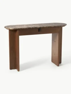 Houten wandtafel Zumi met marmeren blad en lade
