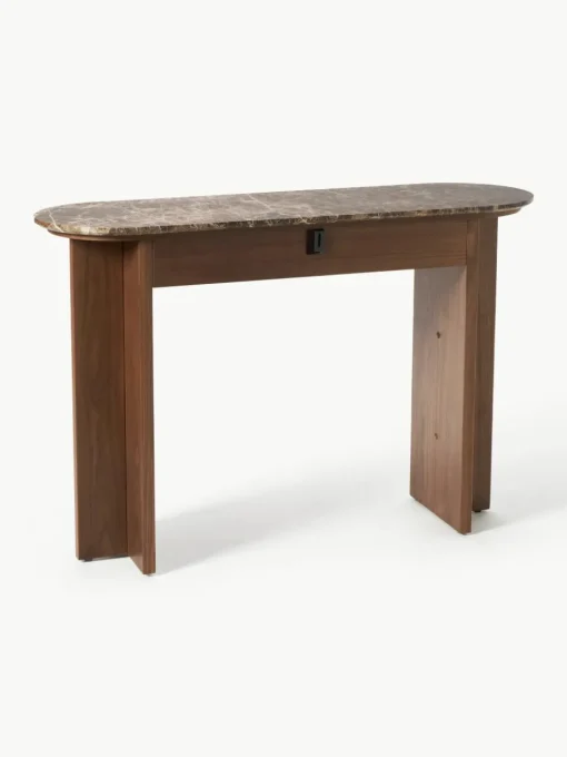Houten wandtafel Zumi met marmeren blad en lade