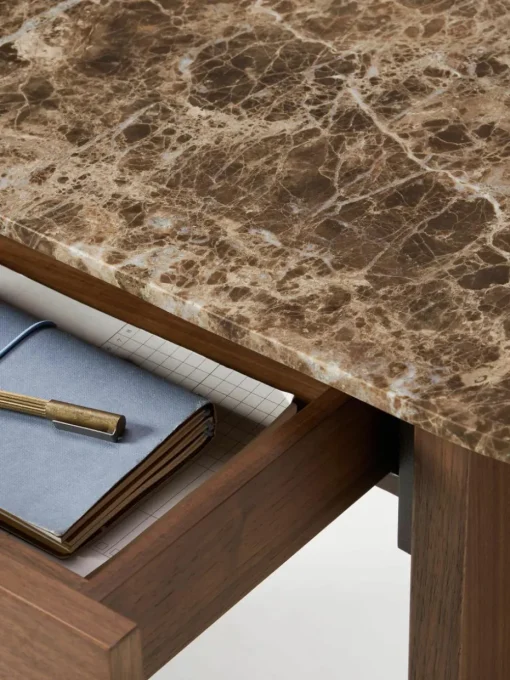 Houten wandtafel Zumi met marmeren blad en lade