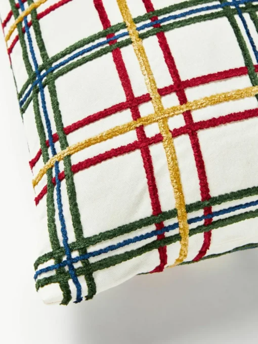 Katoenen kussenhoes Noja met chenille ruitpatroon