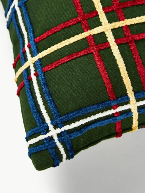 Katoenen kussenhoes Noja met chenille ruitpatroon