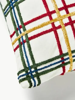 Katoenen kussenhoes Noja met chenille ruitpatroon