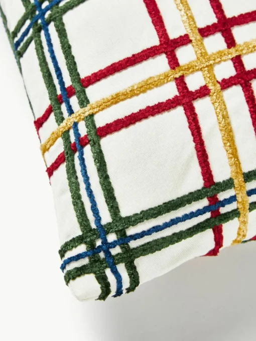 Katoenen kussenhoes Noja met chenille ruitpatroon
