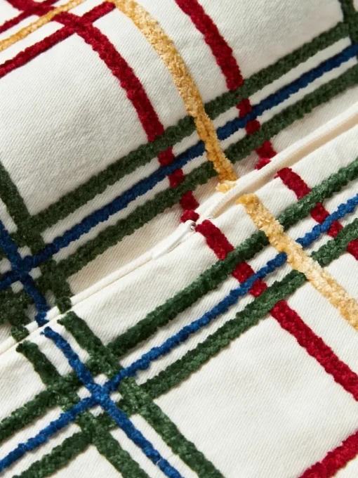 Katoenen kussenhoes Noja met chenille ruitpatroon
