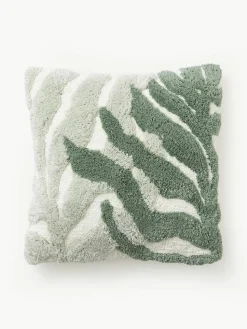 Katoenen kussenhoes Sela met getuft plantenmotief