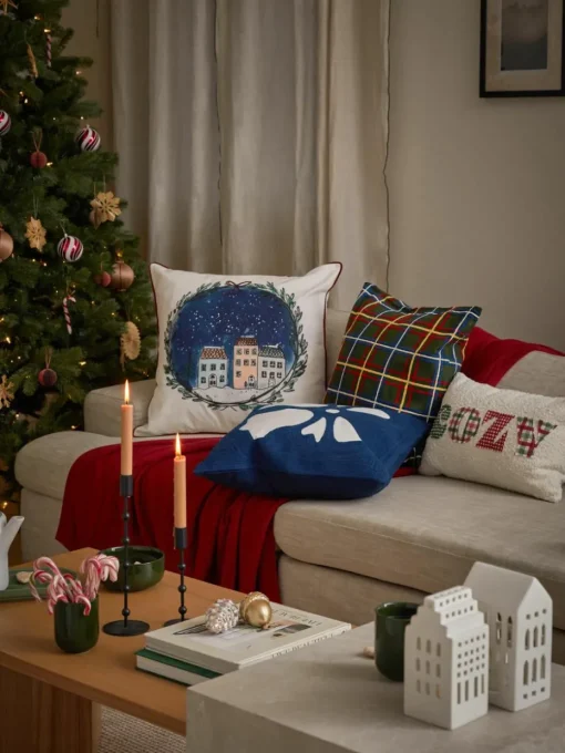 Katoenen plaid Beryl met winters motief