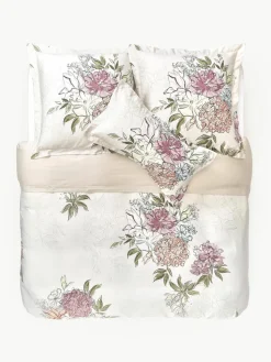 Katoenensatijnen dekbedovertrek Margot met bloemenprint