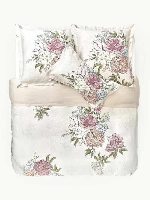 Katoenensatijnen dekbedovertrek Margot met bloemenprint