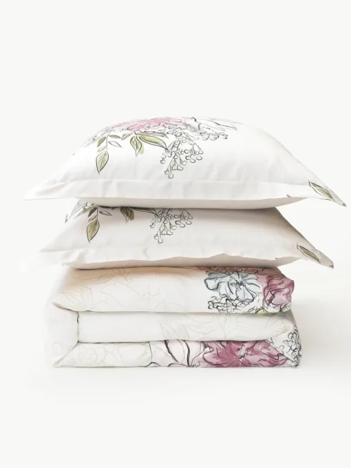Katoenensatijnen dekbedovertrek Margot met bloemenprint