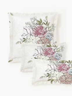 Katoenensatijnen kussenhoes Margot met bloemenprint