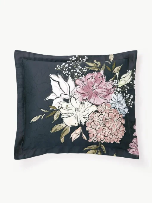 Katoenensatijnen kussenhoes Margot met bloemenprint