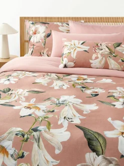 Katoensatijnen dekbedovertrek Flori met bloemenprint