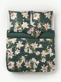 Katoensatijnen dekbedovertrek Flori met bloemenprint
