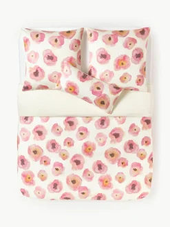 Katoensatijnen dekbedovertrek Fiorella met bloemenprint