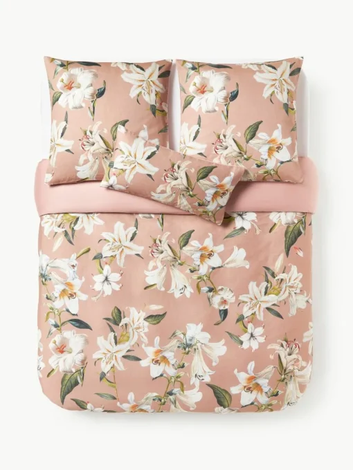 Katoensatijnen dekbedovertrek Flori met bloemenprint