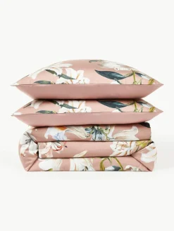 Katoensatijnen dekbedovertrek Flori met bloemenprint