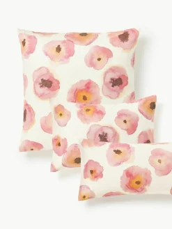 Katoensatijnen kussenhoes Fiorella met bloemenprint