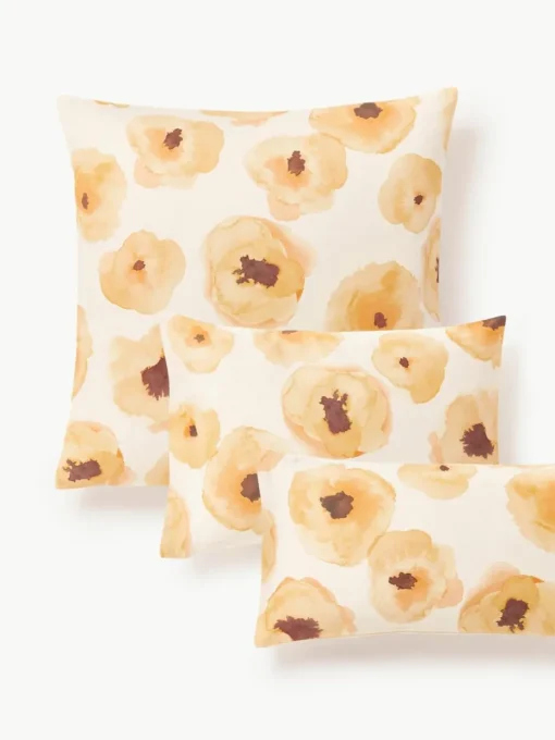 Katoensatijnen kussenhoes Fiorella met bloemenprint
