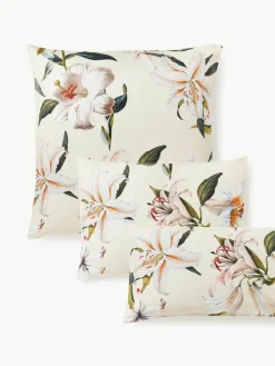 Katoensatijnen kussenhoes Flori met bloemenprint