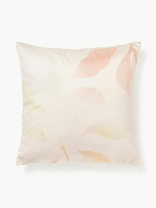 Katoensatijnen kussenhoes Marino met bloemenmotief