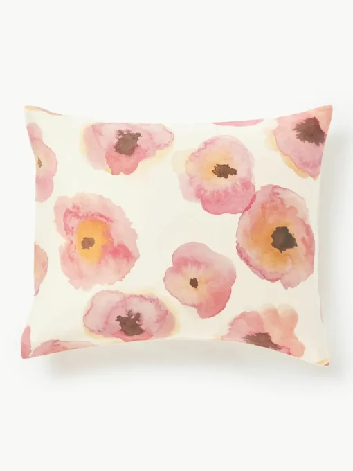 Katoensatijnen kussenhoes Fiorella met bloemenprint