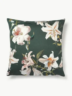 Katoensatijnen kussenhoes Flori met bloemenprint
