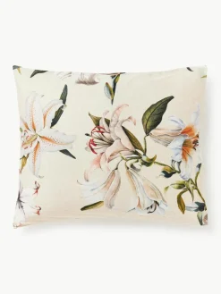 Katoensatijnen kussenhoes Flori met bloemenprint