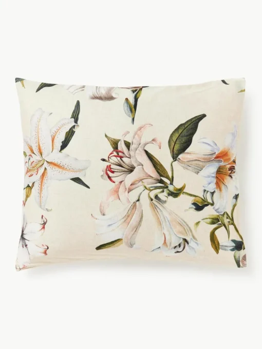 Katoensatijnen kussenhoes Flori met bloemenprint