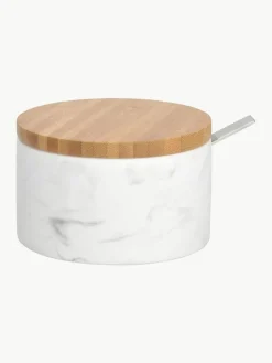 Keramiek suikerpot Kalina met lepel en bamboe deksel