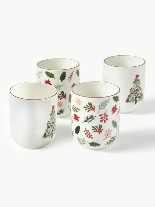 Kerst koffiemokken Eve van porselein, set van 4