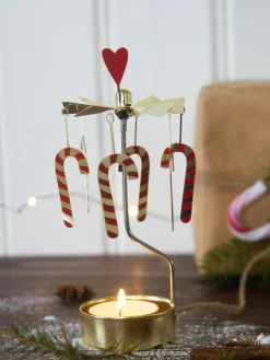 Kerst waxinelichthouder Polkagris, draaibaar