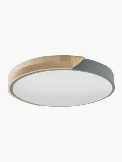 Kleine LED plafondlamp Benoa met houten decoratie