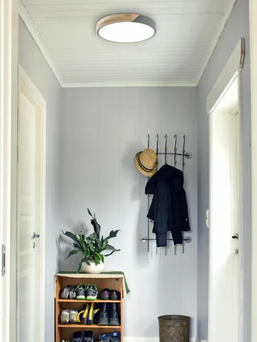 Kleine LED plafondlamp Benoa met houten decoratie