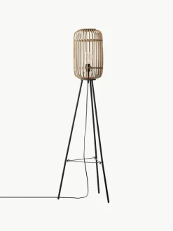 Kleine tripod vloerlamp Woodrow van rotan