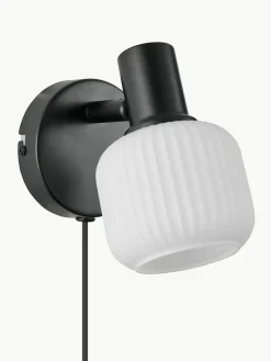 Kleine wandlamp Milford Mini van mondgeblazen opaalglas met stekker
