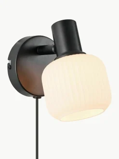 Kleine wandlamp Milford Mini van mondgeblazen opaalglas met stekker