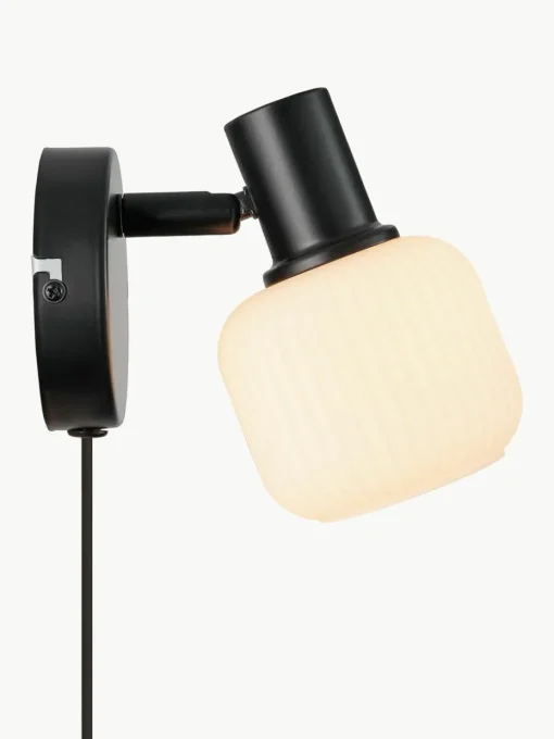 Kleine wandlamp Milford Mini van mondgeblazen opaalglas met stekker