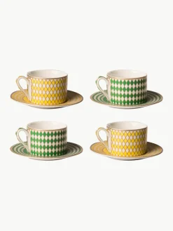 Koffiekopjes Chess met schoteltjes, set van 4