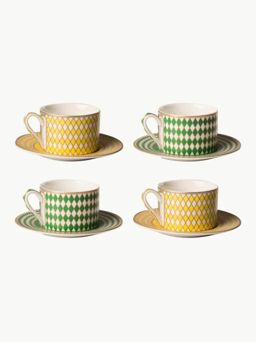 Koffiekopjes Chess met schoteltjes, set van 4
