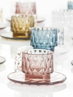 Koffiekopjes met schoteltjes Jellies met structuurpatroon, 4 stuks