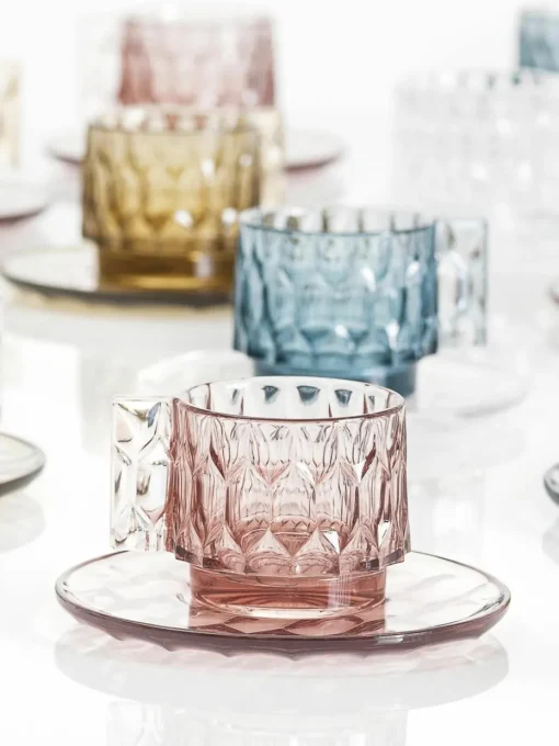 Koffiekopjes met schoteltjes Jellies met structuurpatroon, 4 stuks