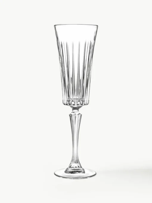 Kristallen champagneglazen Timeless met groefreliëf, 6 stuks